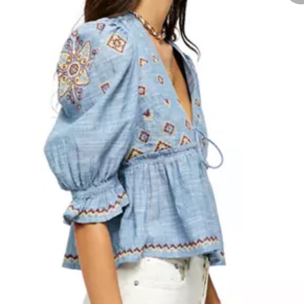 Free People Tallulah Embroidered Blouse MEDIUM - Picture 4 of 11